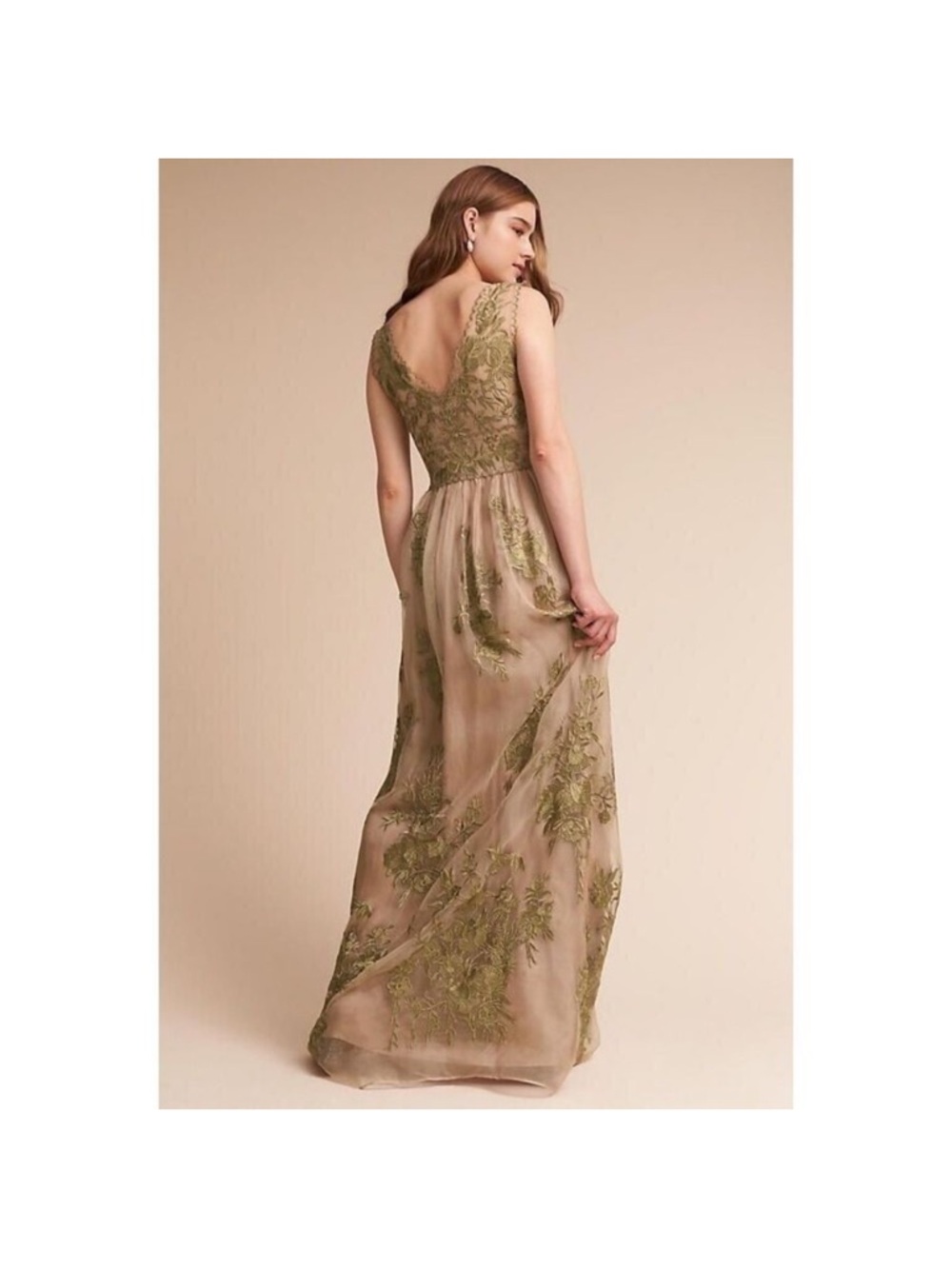 Bhldn Lenox gown embroidered floral appliqué Anthropology size us 6 Preowned - Picture 2 of 15
